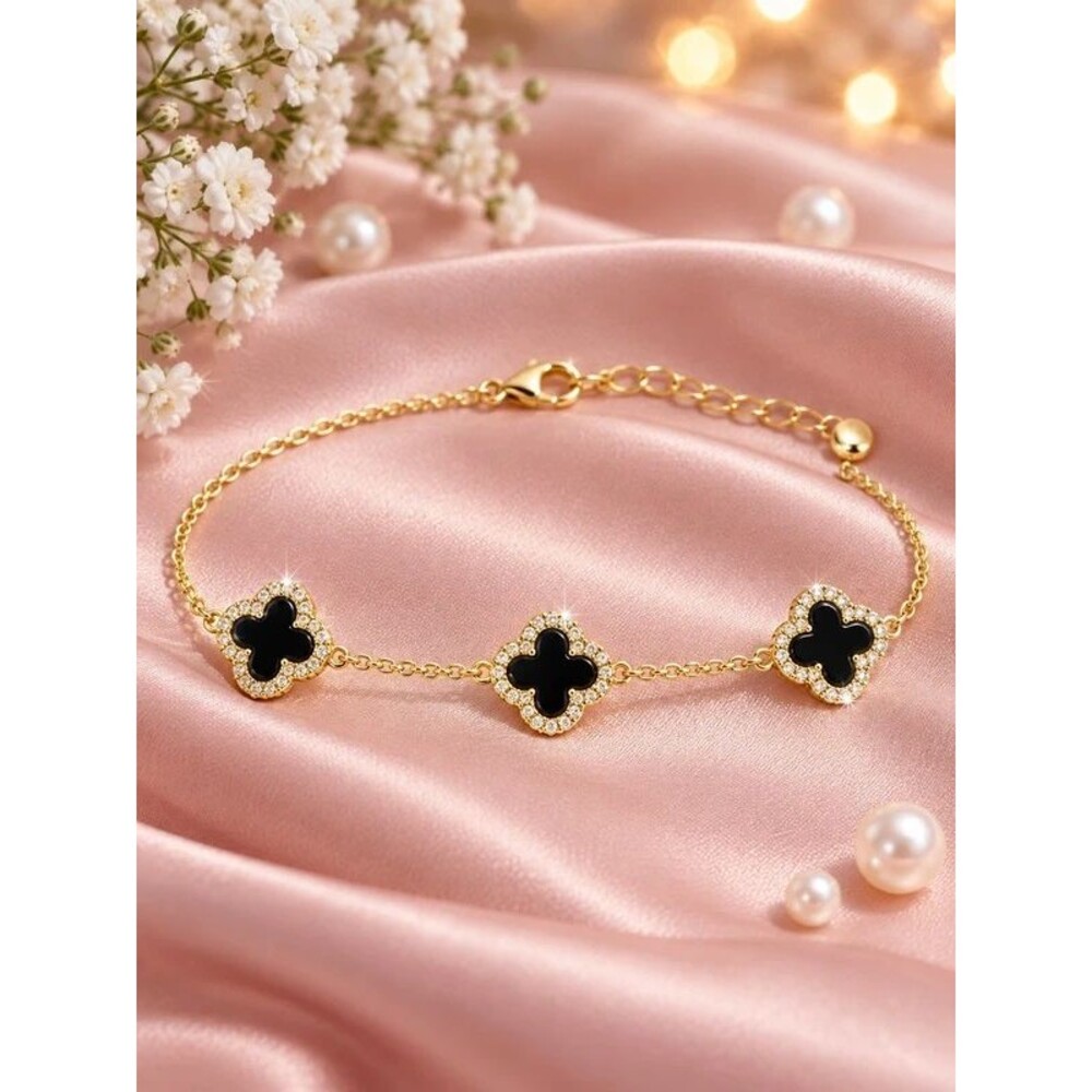 Gold, plated, black clover bracelet